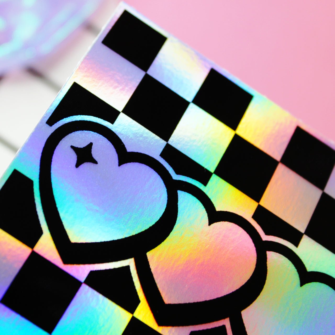 y2k aesthetic stickers with holographic hearts