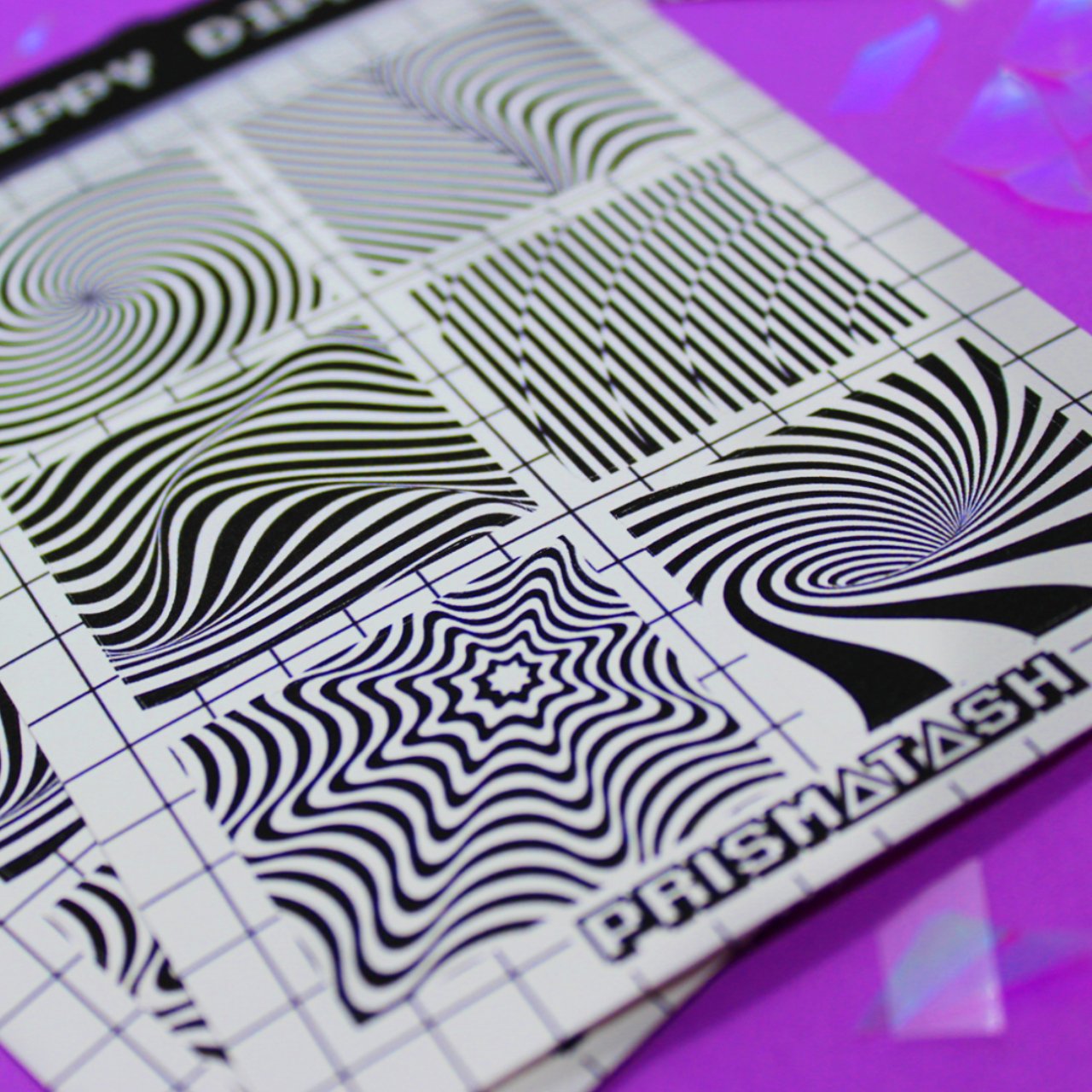 Black and white optical illusion line art sticker sheet