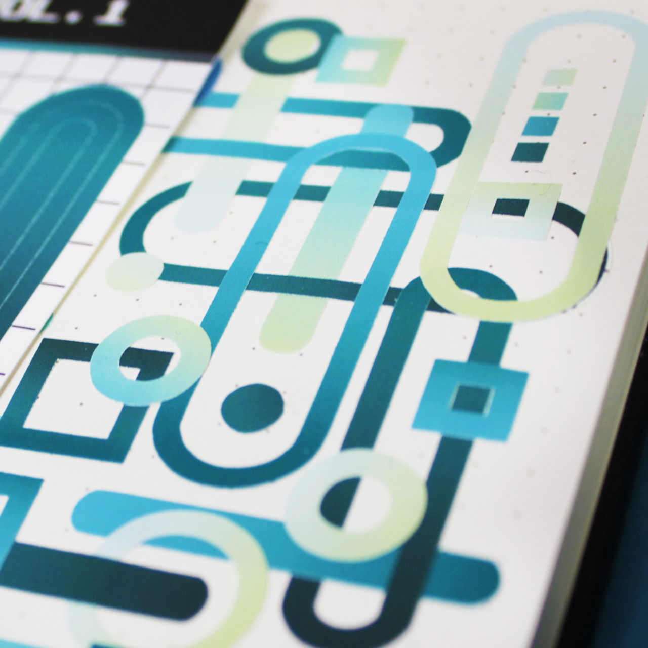Green gradient sticker sheet with oval, circle, and square shapes