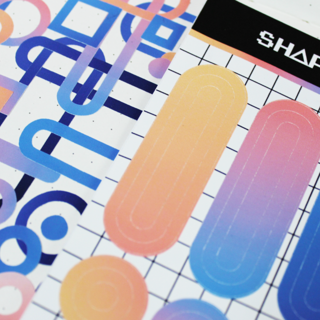Peach, Pink, Light Blue, Dark Blue gradient sticker sheet.