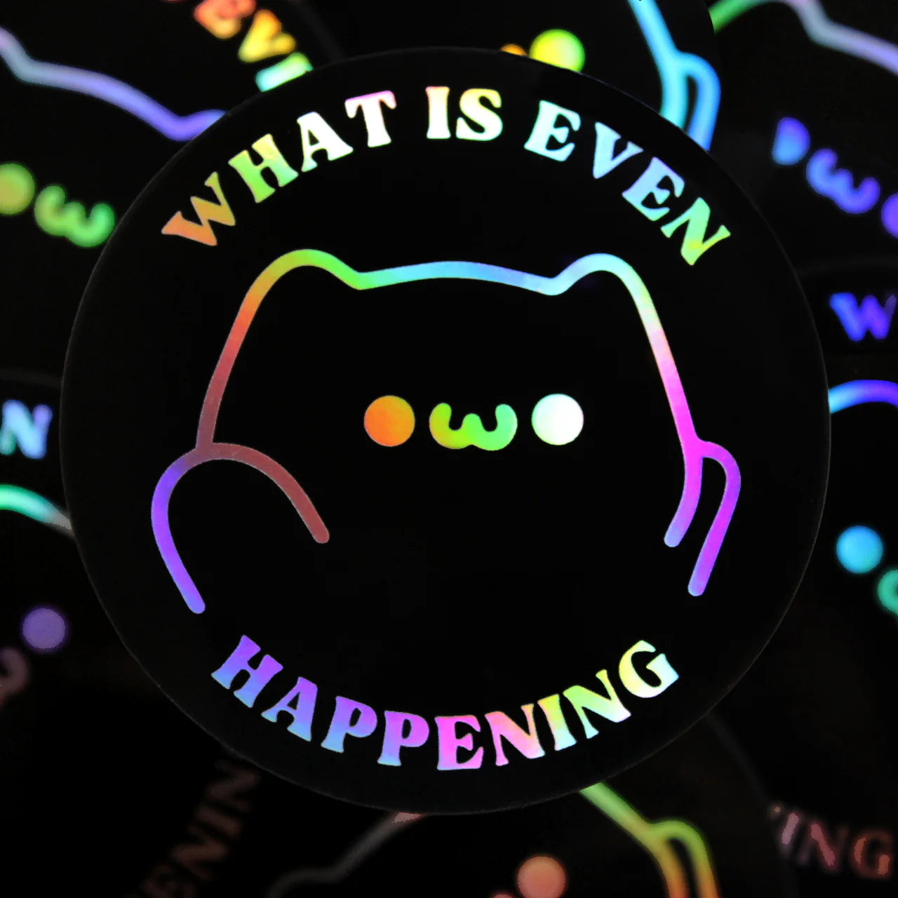 Holographic What Is Even Happening Cat Sticker