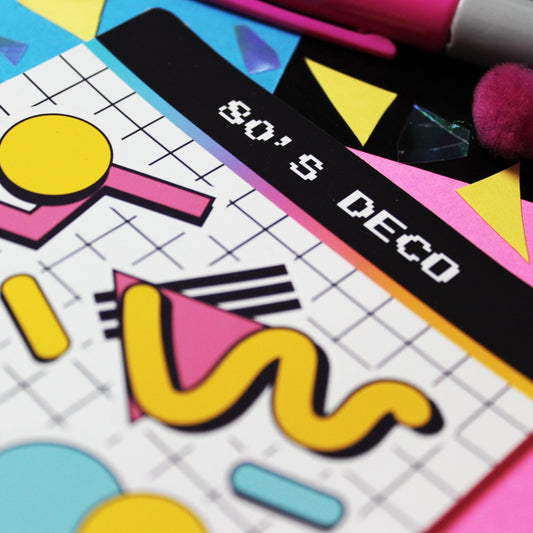 Pink, yellow, light blue 80's retrowave sticker sheet.