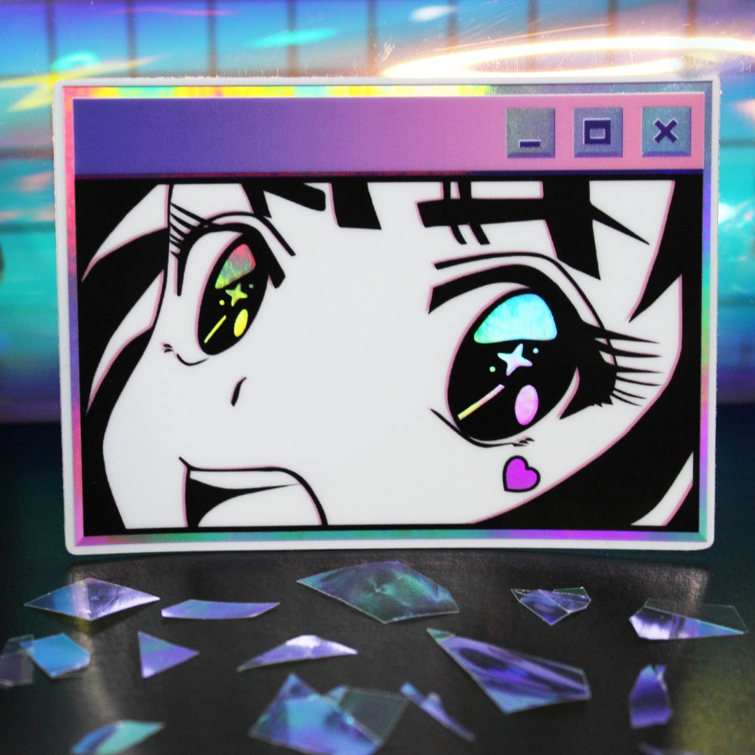 Cute anime girl, vaporwave aesthetic, laptop sticker