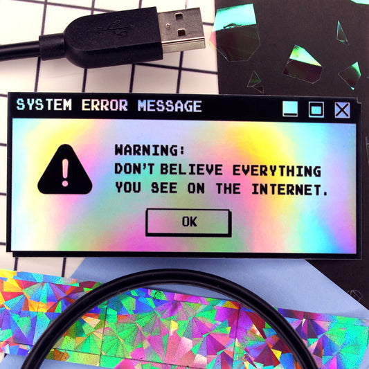 Computer error, y2k aesthetic, holographic laptop sticker