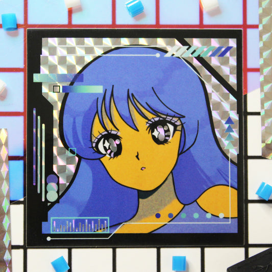 Holographic Cybercore Anime Girl Sticker