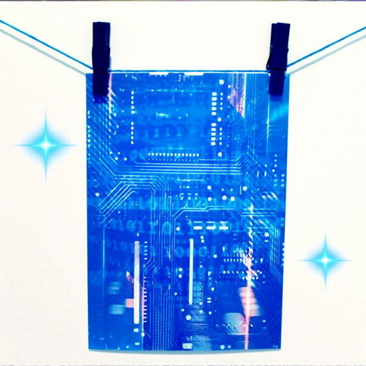 Blue futuristic, cybercore aesthetic wall decor if a mini art print