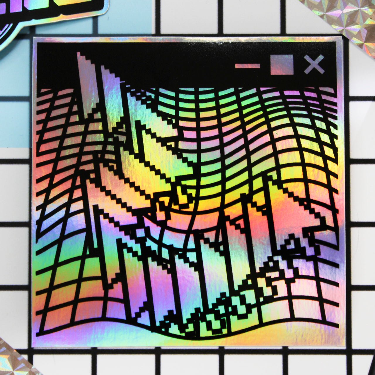 Computer Aesthetic holographic sticker with y2k vibes. Cursor mouse pixel arrow glitch on a web window