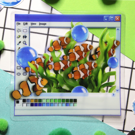 Frutiger aqua fish in a y2k window with a clear background.