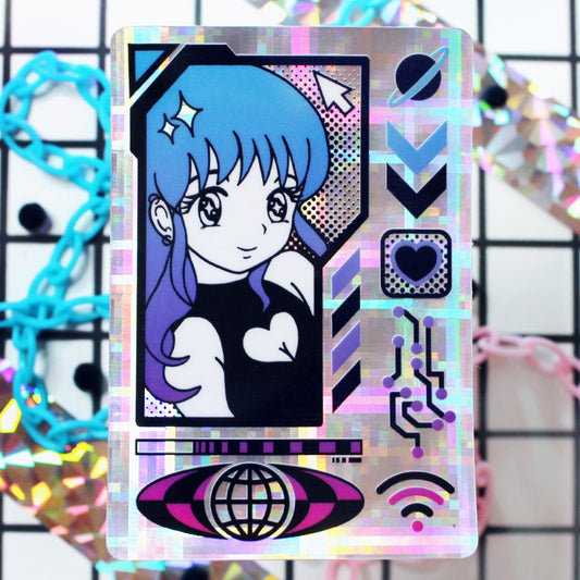 Holographic Anime Girl Cyber Card Sticker