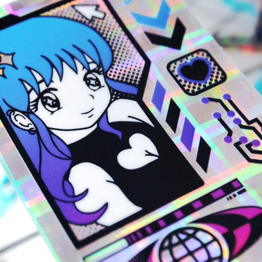 Holographic Anime Girl Cyber Card Sticker