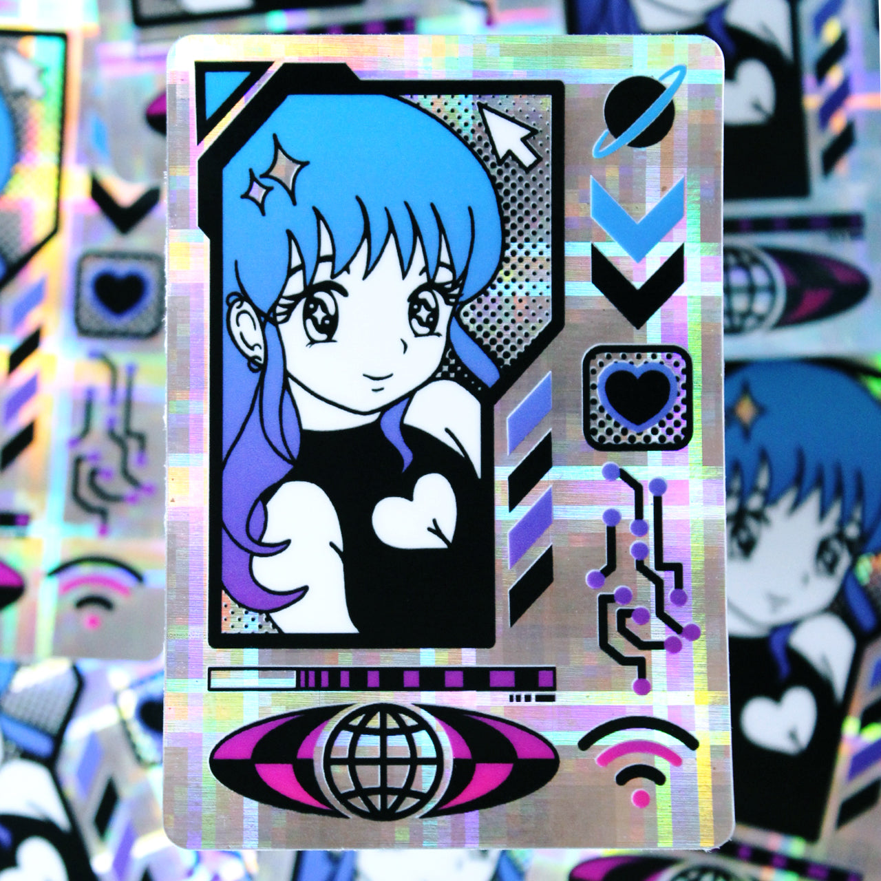 Holographic Anime Girl Cyber Card Sticker