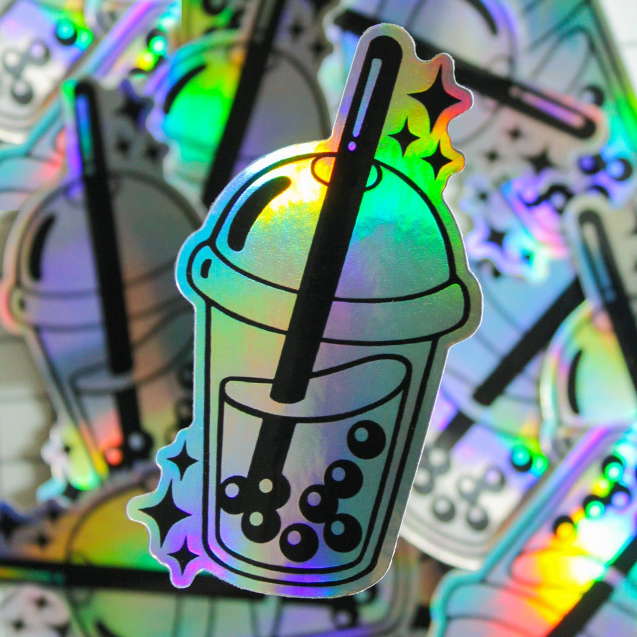 small holographic bubble tea sticker 