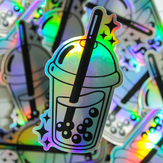 small holographic bubble tea sticker