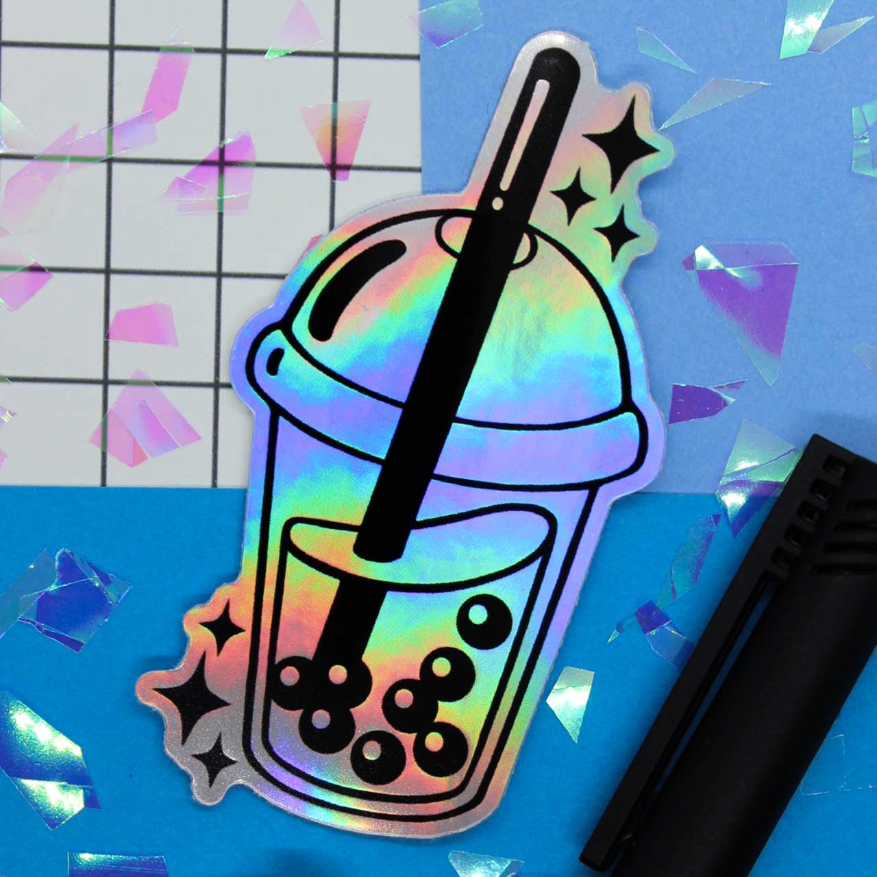 small holographic bubble tea sticker  