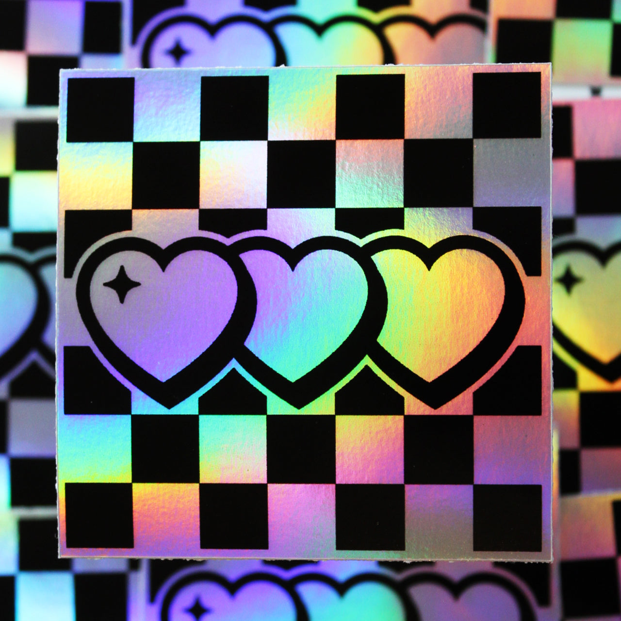Holographic Checkered Heart Sticker