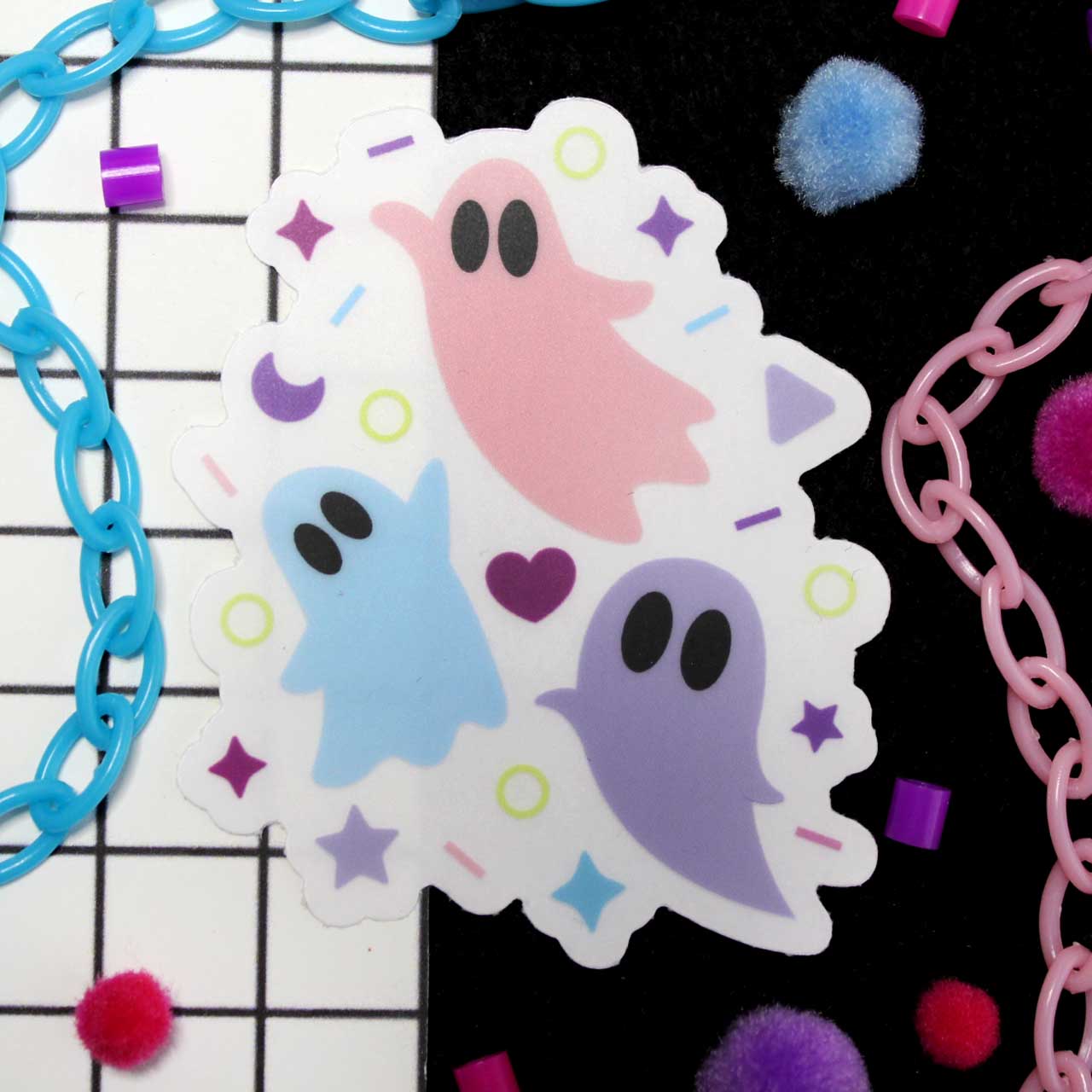 Cute Halloween Sticker of ghosts and confetti.