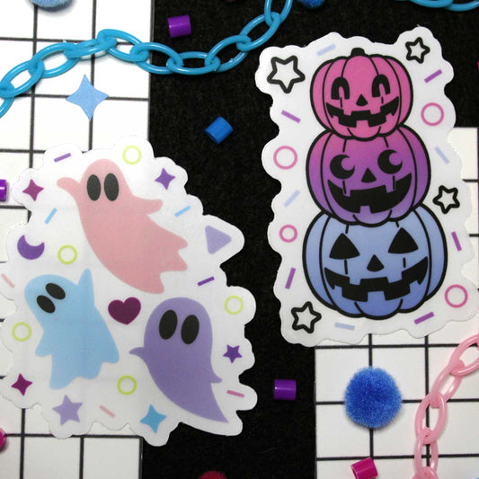 Kawaii Pastel Goth Halloween Stickers of ghosts, and pumpkins