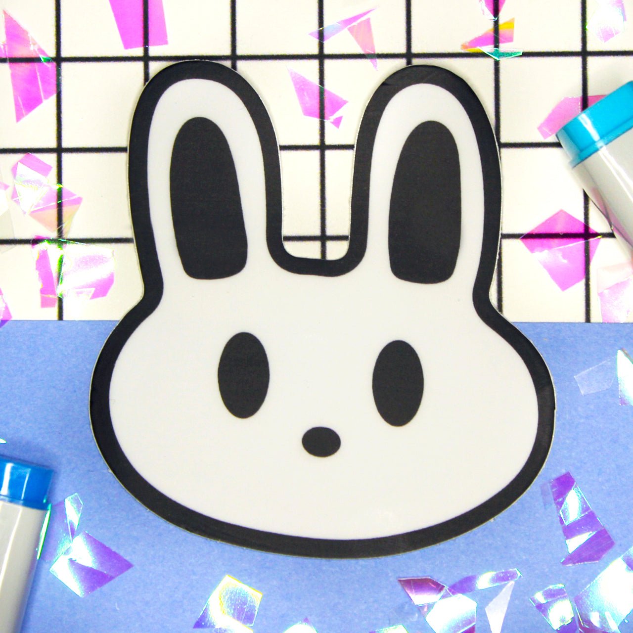 Cute white bunny head sticker with a kawaii face