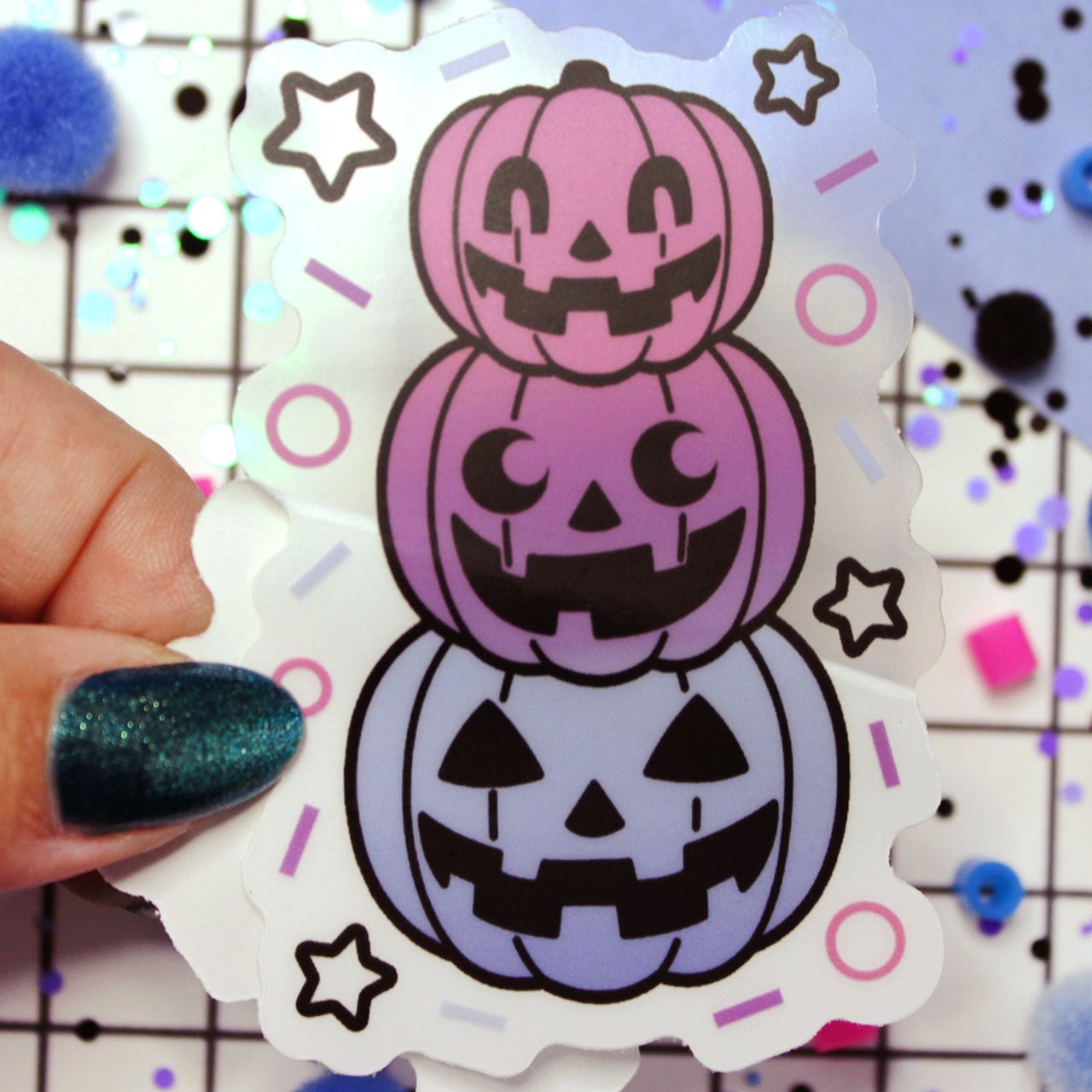 Kawaii pastel halloween pumpkins printed on a clear sticker material