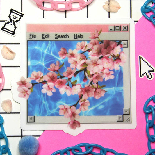 Vaporwave Cherry Blossom Web Window Sticker