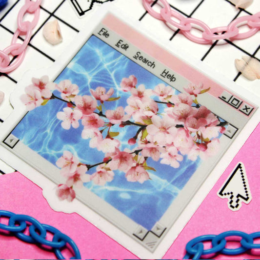 Vaporwave Cherry Blossom Web Window Sticker