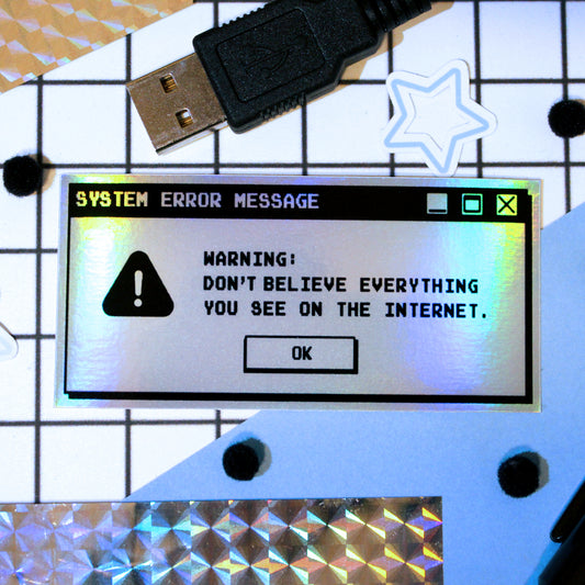 Cyberpunk aesthetic holographic error popup sticker