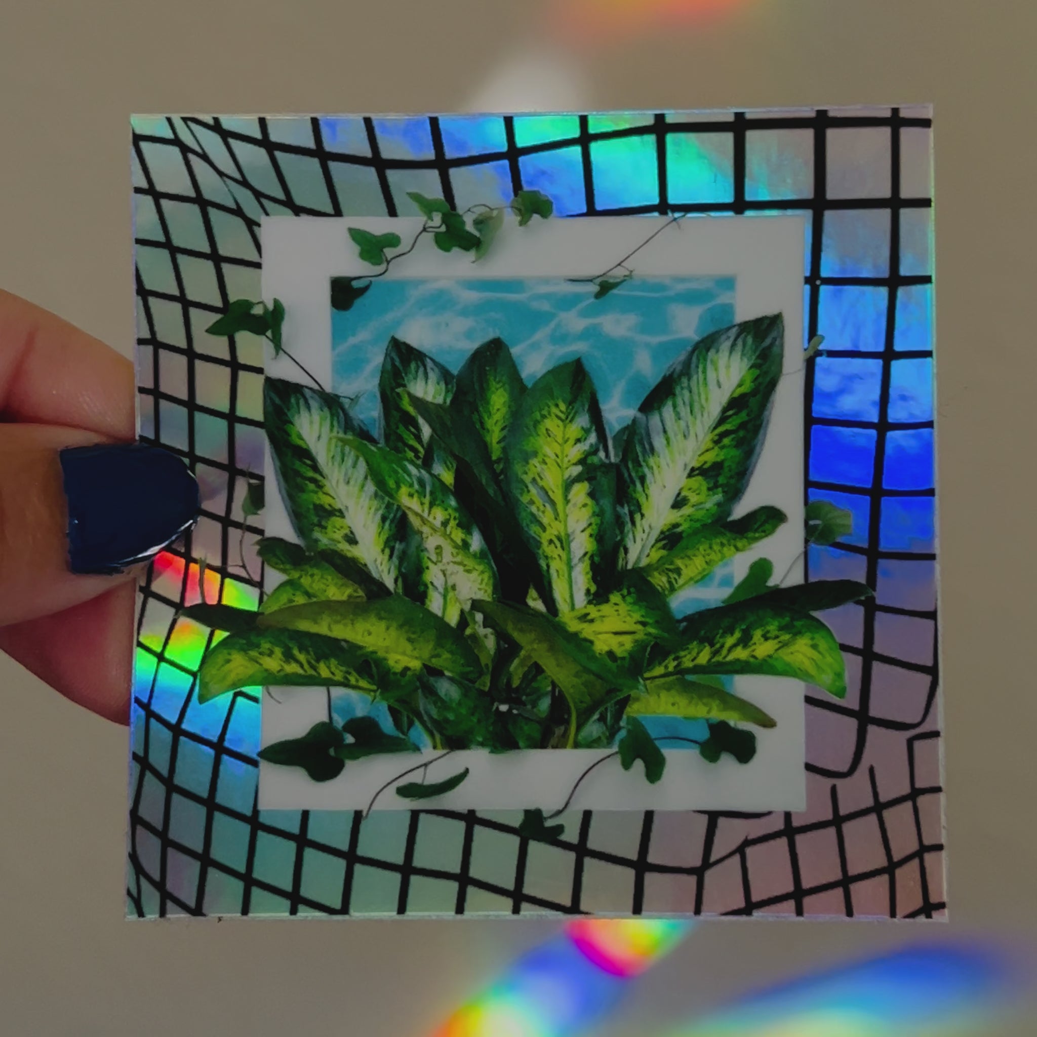 Vaporwave aesthetic holographic plant sticker