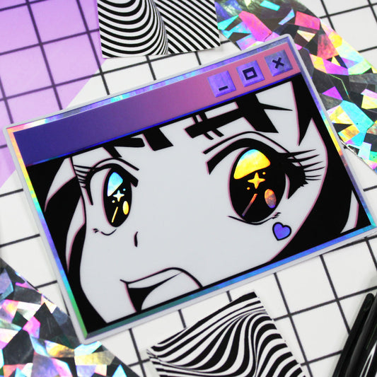 Cute Holographic Anime Girl Sticker