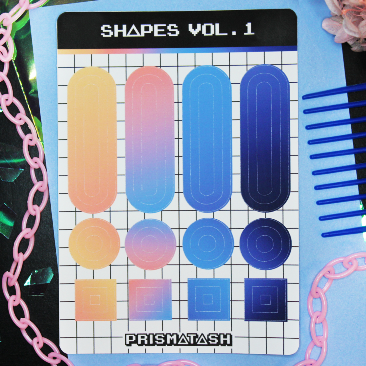 Peach, Pink, Light Blue, Dark Blue gradient sticker sheet.